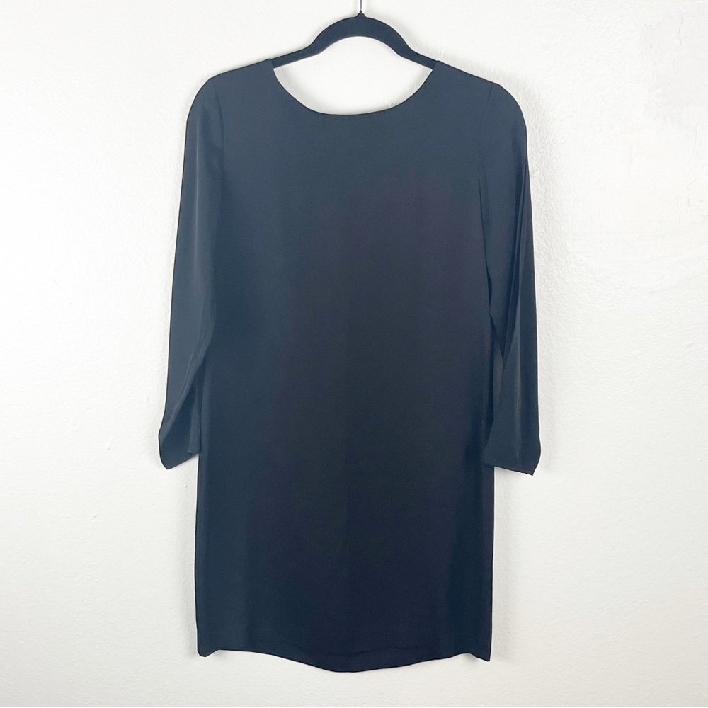 THEORY 100% Silk Black Grainne Split Sleeve Back Button Shift Dress, Size 2
